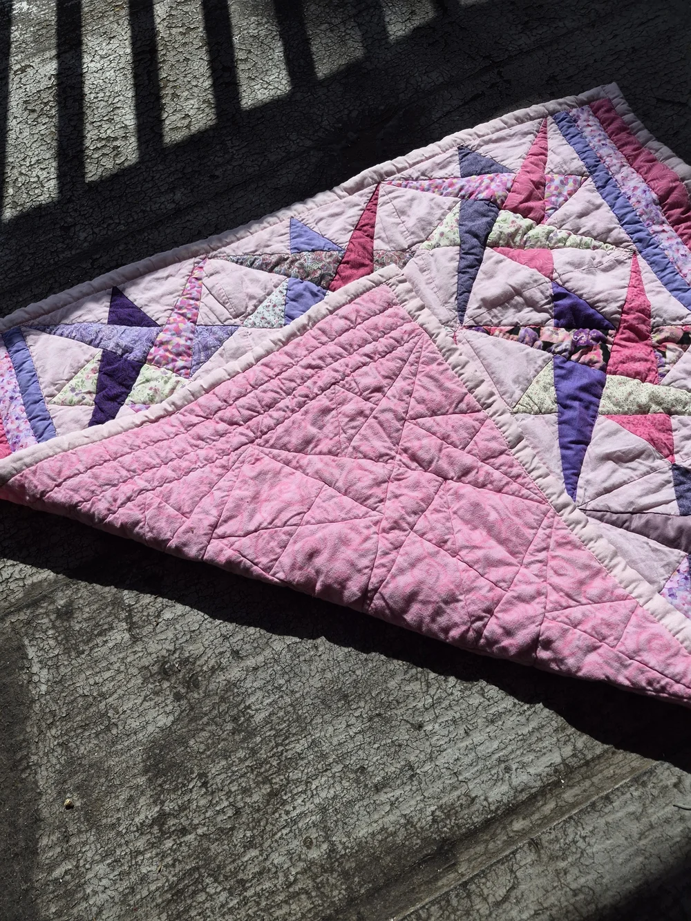 Handmade Pink & Purple Patchwork  Throw Blanket Quilt